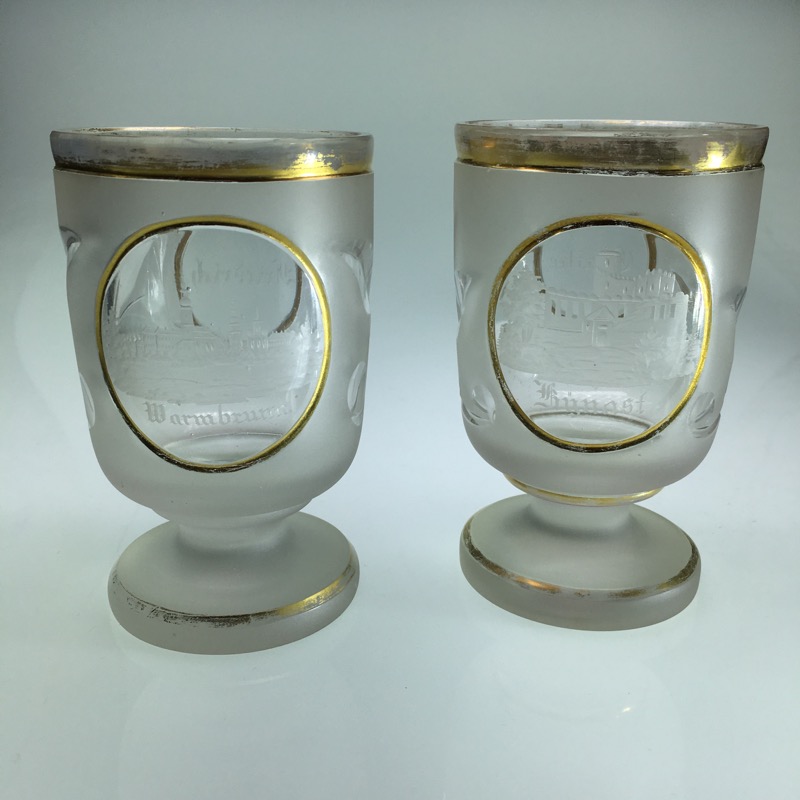 Pair of Bohemian etched Spa glasses, Emilie & Friedrich, Warmbrunn & Kynast, c. 1850-0