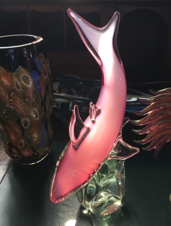 Murano art glass figure of shark in pink, mid 20th century-0