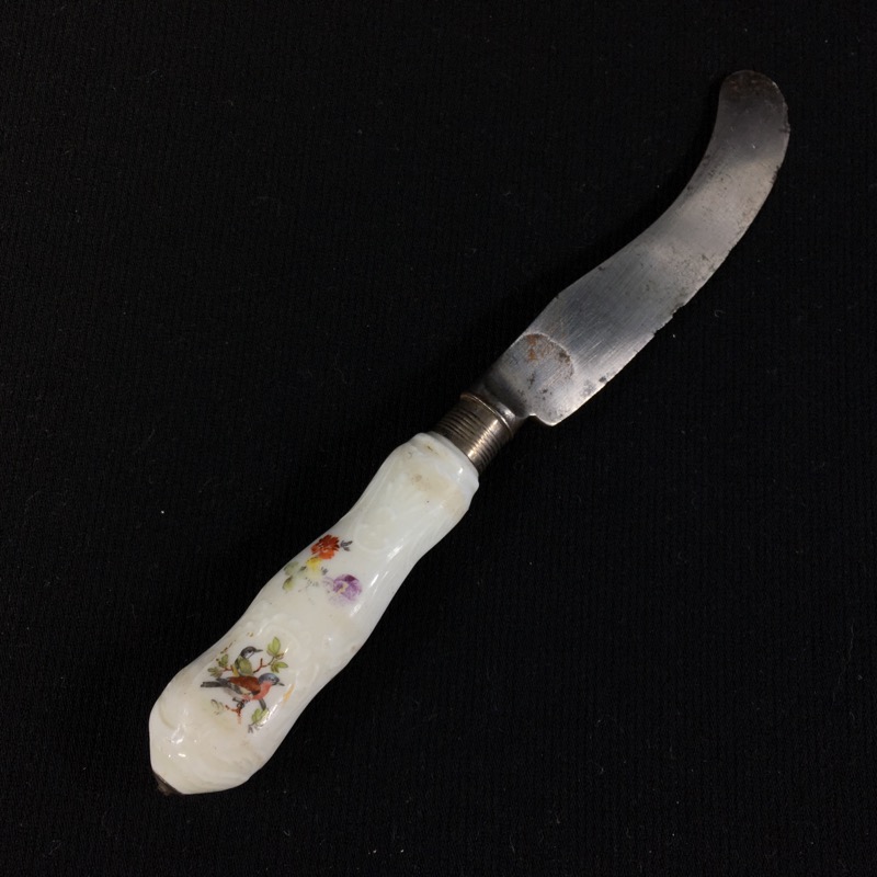 Meissen knife handle, birds & flowers, 'G.GEORGE' London steel c.1760 -0