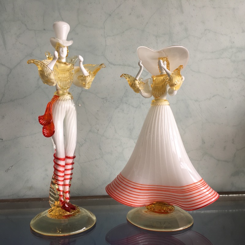 Pair of large Murano Glass figures in white, mid 20th century-0