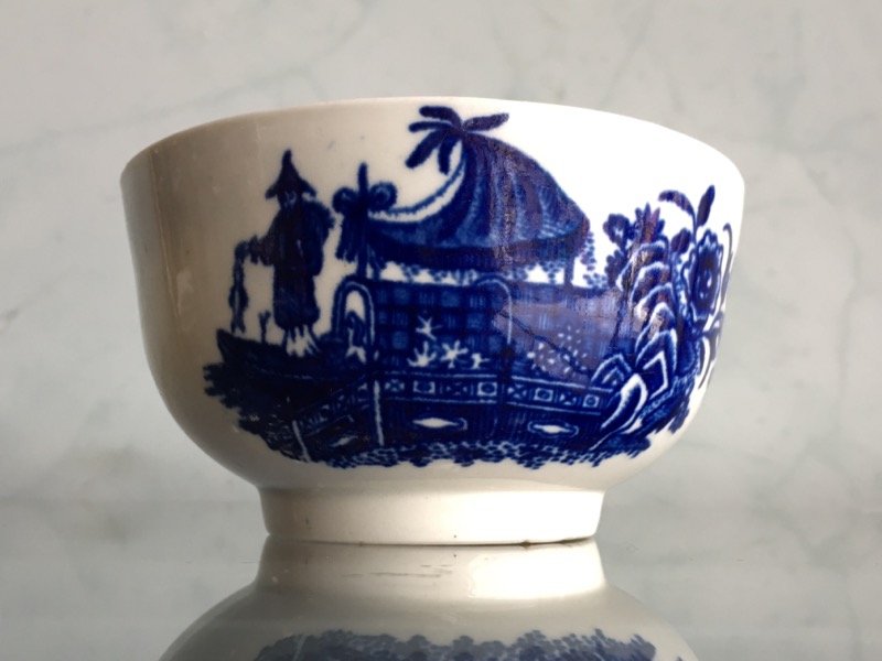 Worcester waste bowl, printed 'Fisherman' pattern & disguised mark, c. 1770-0