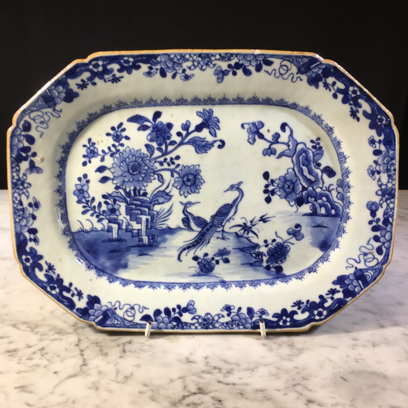 Chinese Export rectangular serving dish, birds in garden, c. 1765