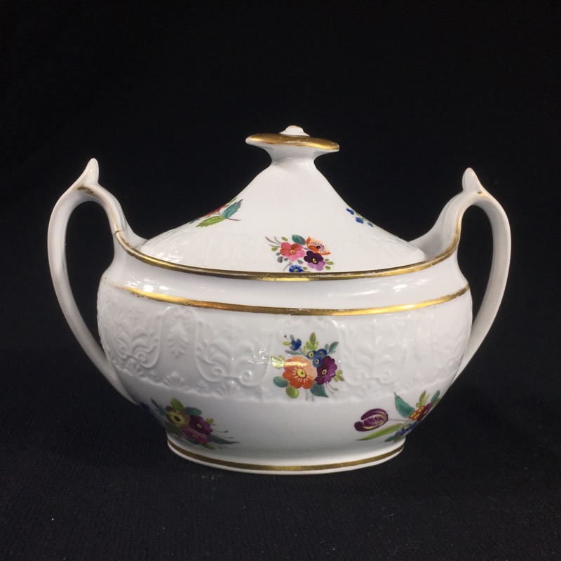 Spode sucrier with anthemium moulding & flowers, pat. 2206, c. 1815-0