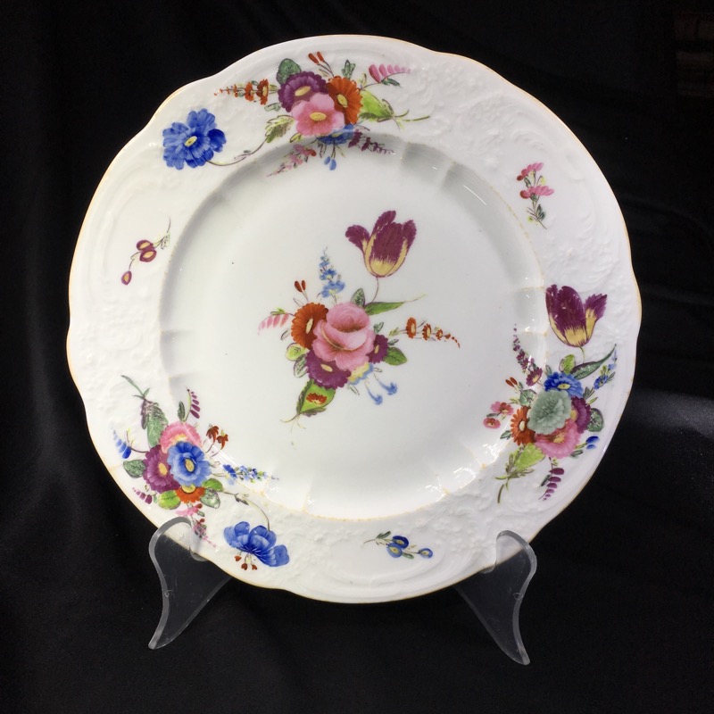 Coalport plate, flower moulding & painted, c. 1840-0