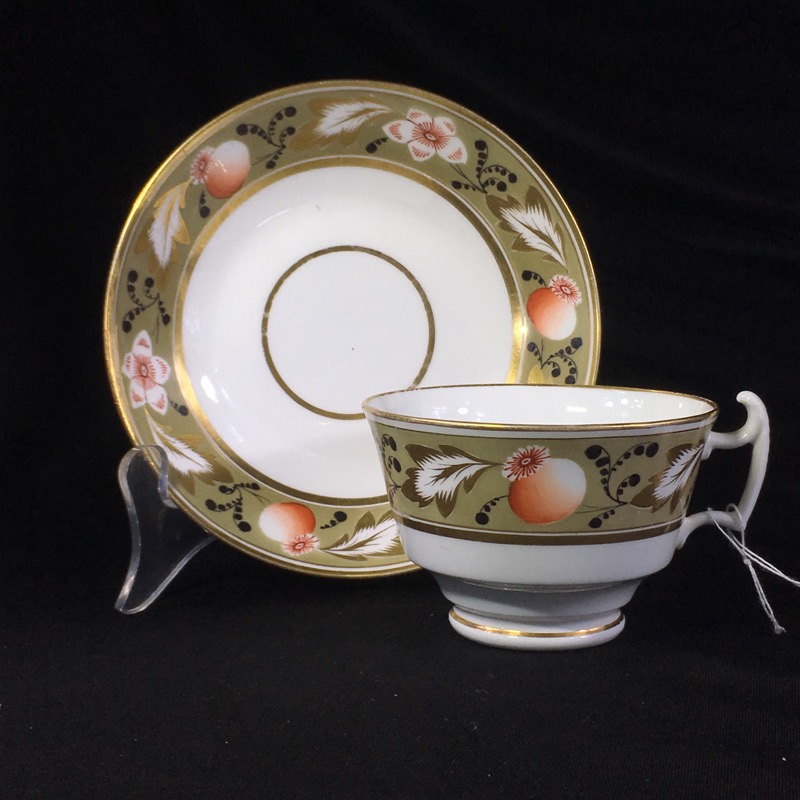 Swansea cup & saucer, London shape with poppy band, c. 1820 -0