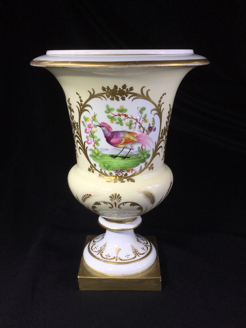 Minton porcelain urn, Worcester birds with 'Nantgarw' mark, c.1830-0