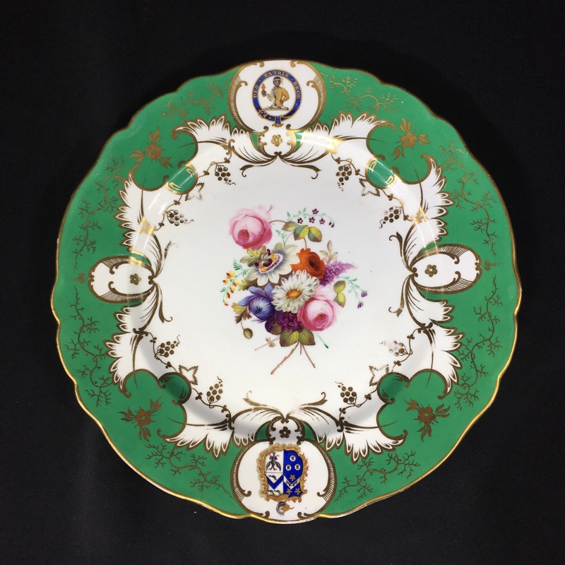 Coalport bone china plate with Coopers armorial, flowers, c. 1840 -0