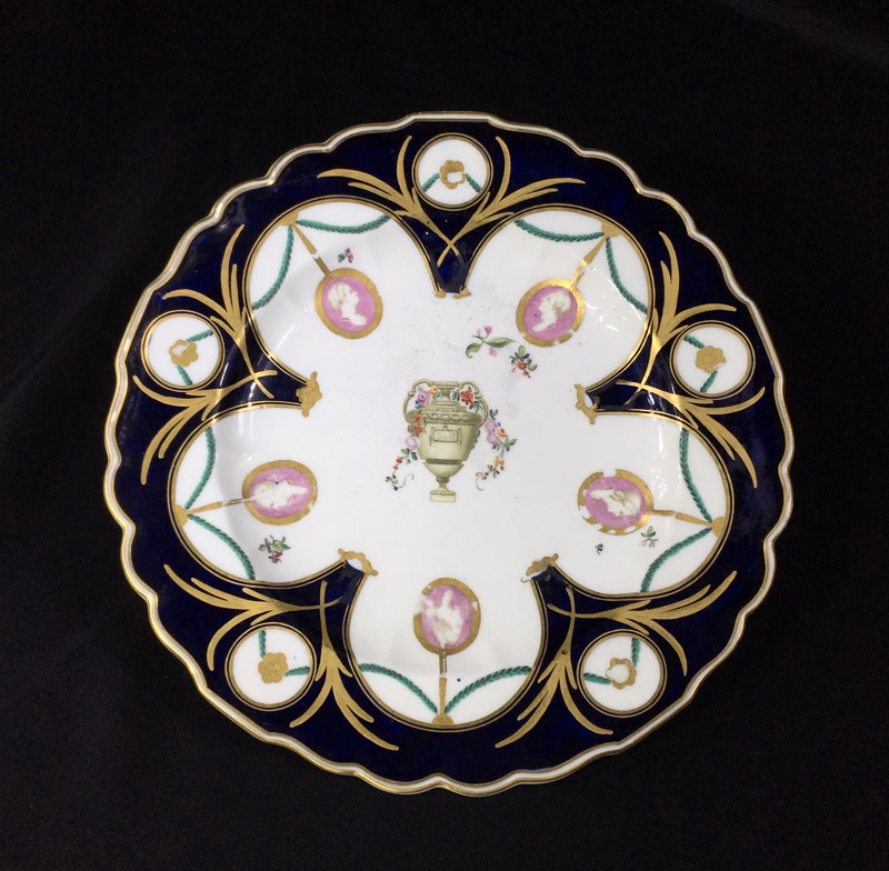 Gold Anchor Chelsea plate with profiles, mazarine blue & rich gilding, c. 1765-0