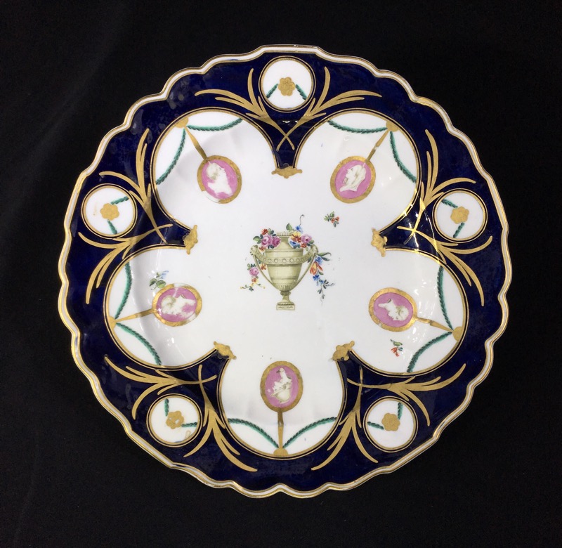 Gold Anchor Chelsea plate with profiles, mazarine blue & rich gilding, c. 1765-0