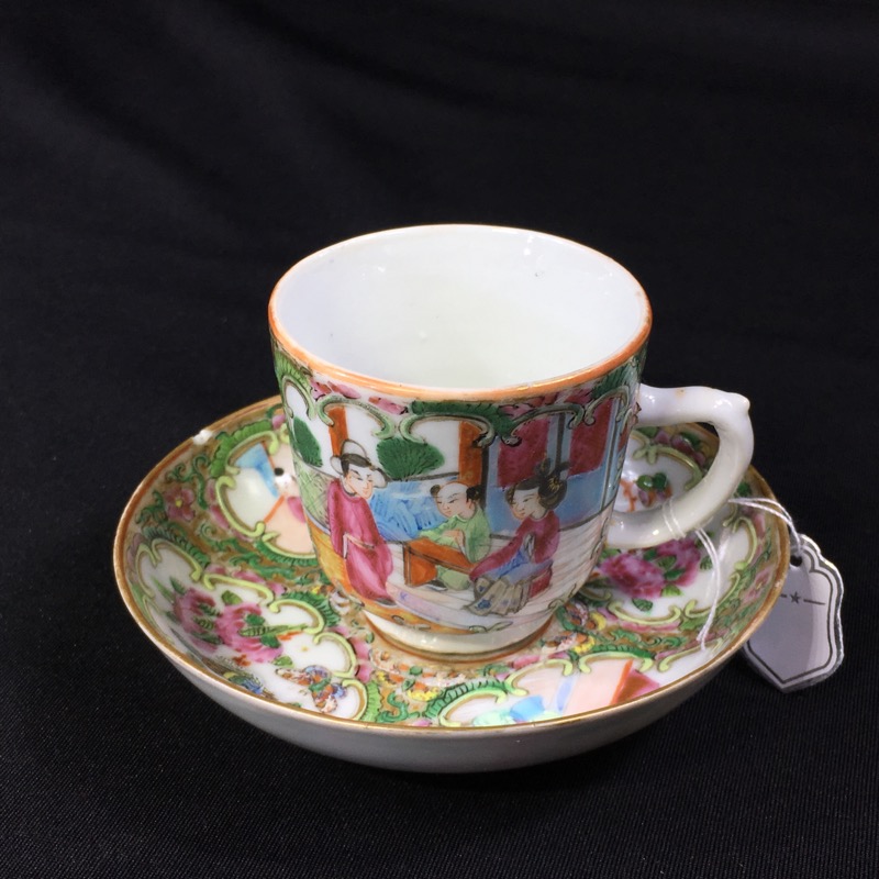 Cantonese (Chinese) 'Rose Medallion' cup & saucer, c. 1870-0