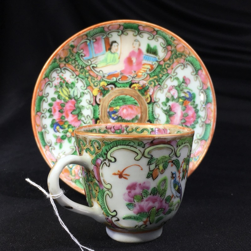 Cantonese (Chinese) 'Rose Medallion' cup & saucer, c. 1870-0