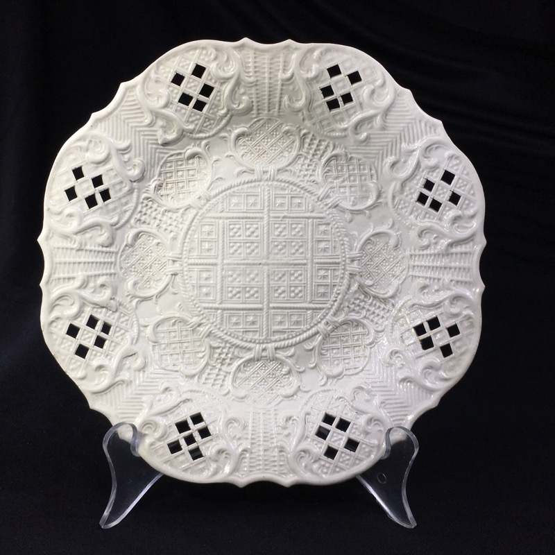 English saltglaze plate, elaborate rococo pierced work, c. 1760 -0