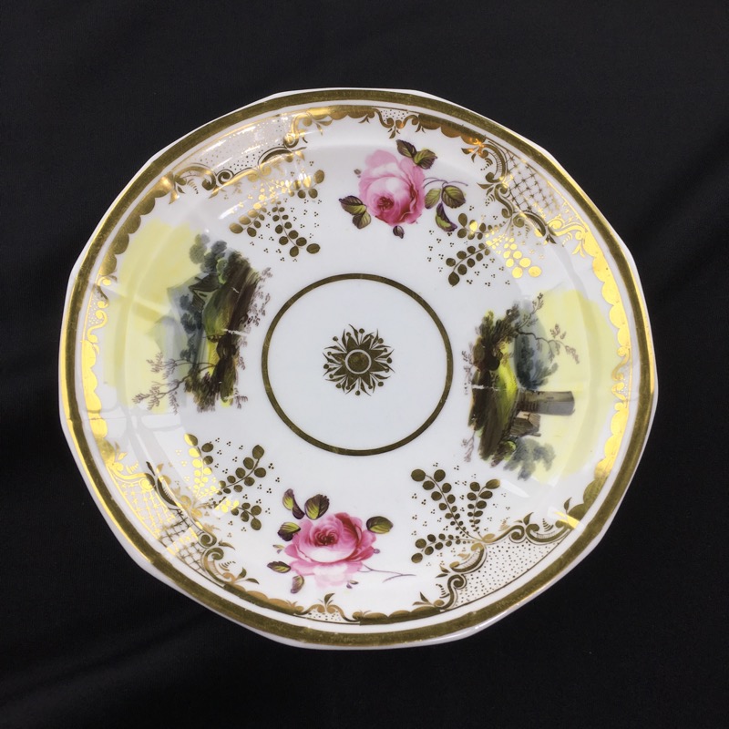 H & R Daniel dish with landscapes & roses, C. 1830-0