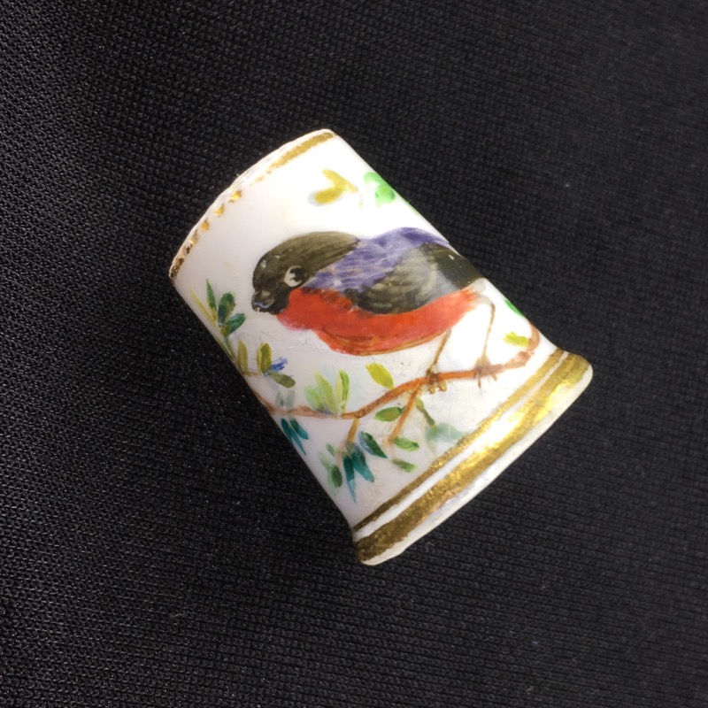 Porcelain thimble, bird & branch, circa 1870 -0