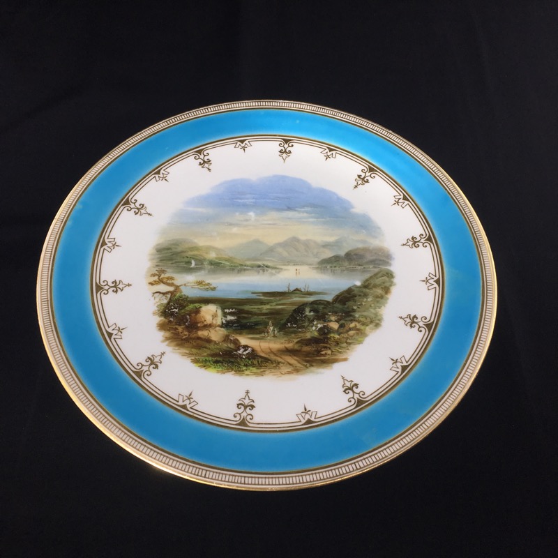 Staffordshire bone china comport, lake scene, c.1875 -0