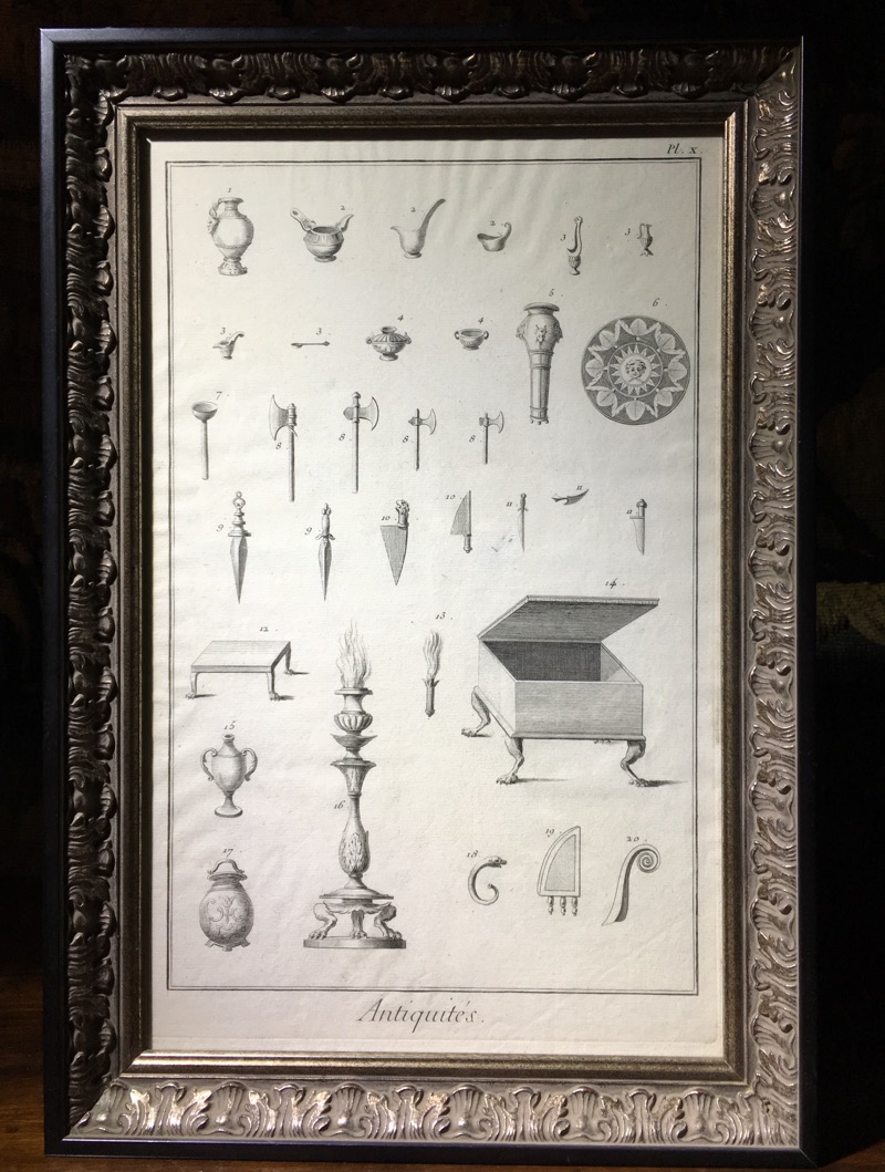 1759 print of Roman antiquities - lamps & gladiator -0