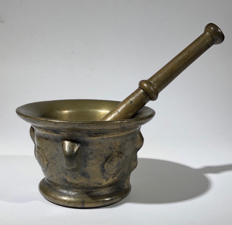 Bronze mortar & pestle, Spanish 16th century -0