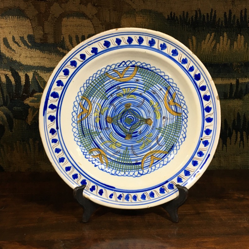 Dutch Delft charger, stylized polychrome flowers, c. 1800 -0