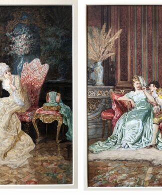 Pair of 'Belle Époque' watercolours, Romances in lush interiors, c. 1880 -0