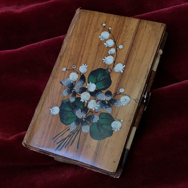 Olive wood notebook case, Ivory pencil, circa 1890 -0