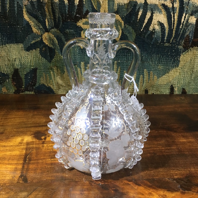 Dutch glass wine decanter, finely engraved, C. 1880