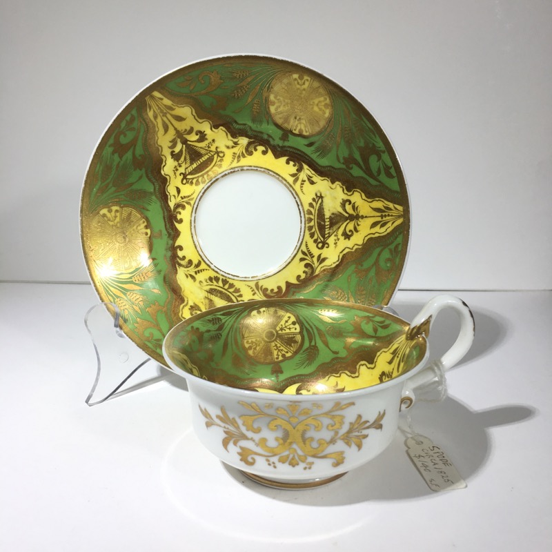 Spode cup & saucer, green ground, circa 1825 -0