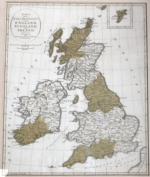 Framed print of England, Scotland and Ireland, Swedish, dated 1819-0