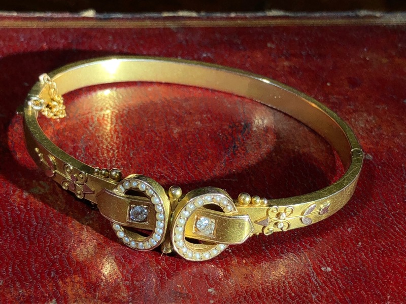 Australian Gold Diamonds & Pearls 'buckle' bracelet, Willis & Sons c.1895 -0