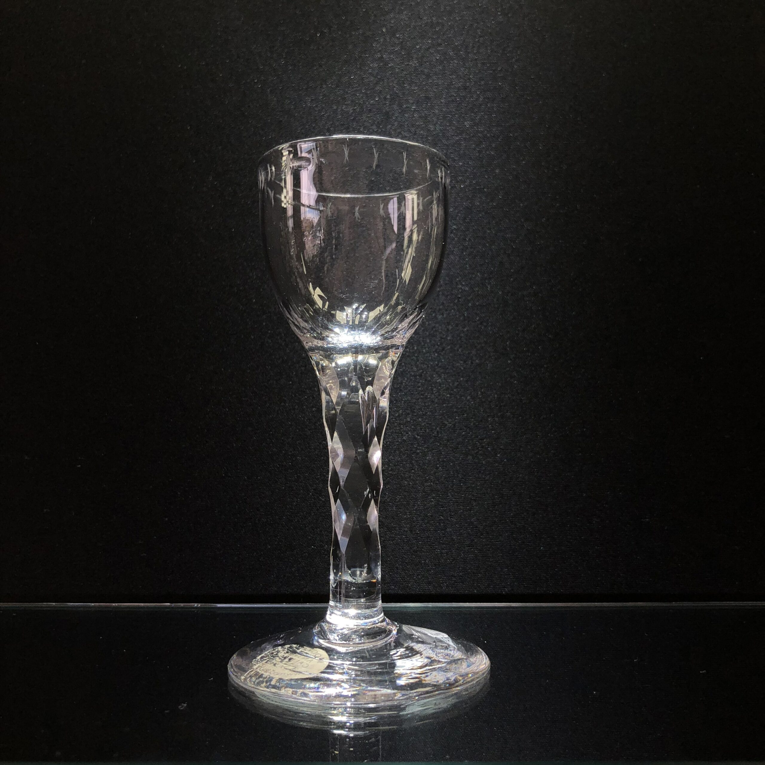 Georgian wine glass, ogee bowl engraved with stars & moons, c.1790-0