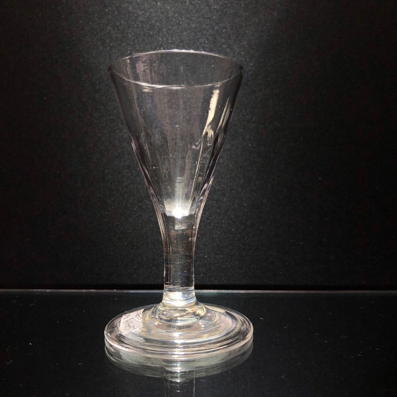 Georgian ale glass, ribbed trumpet bowl & folded foot, c.1770-0