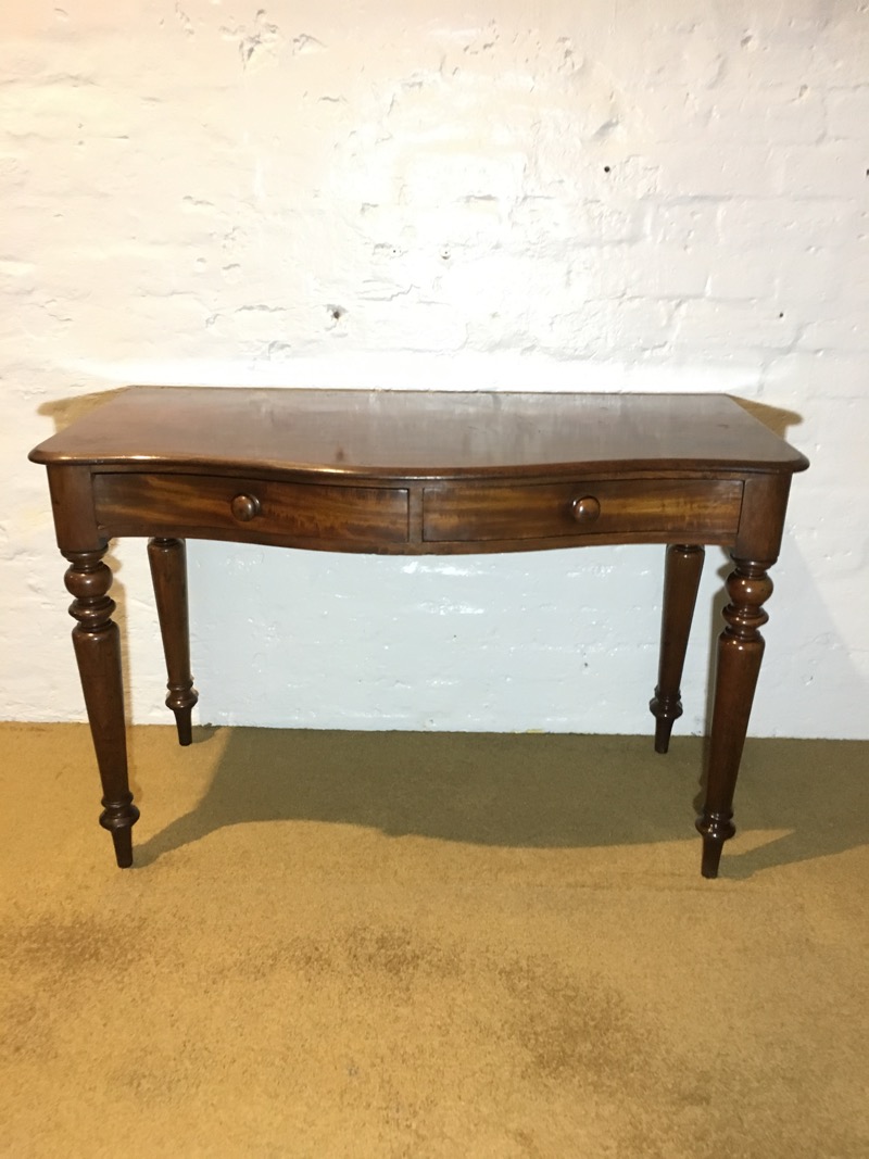 Victorian Mahogany bow-front hall table or desk, 2 drawers, c.1860 -0