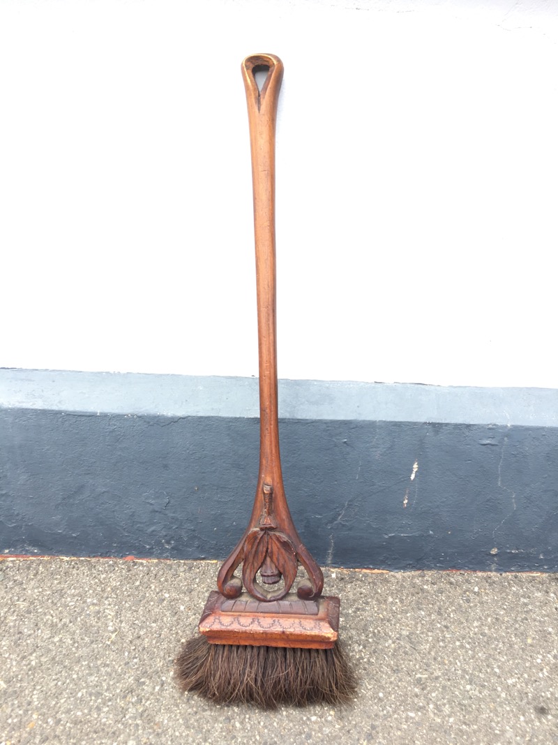 Australian Cedar arts & crafts hearth brush, gumleaves & nuts, c. 1890. -0