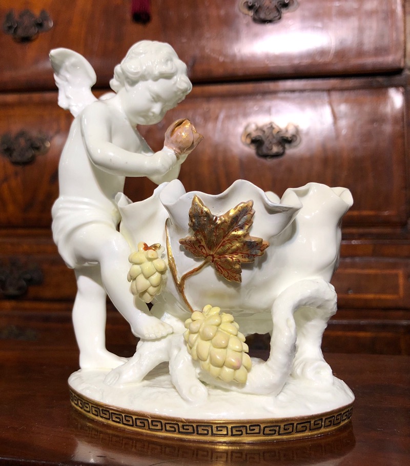 Moore Brothers cherub & hops vase, c. 1885. -0