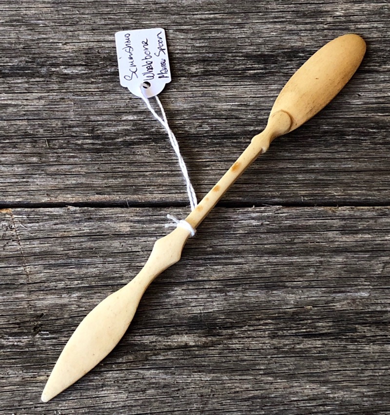 Whale Bone scrimshaw marrow spoon, well carved, early 19th century -0