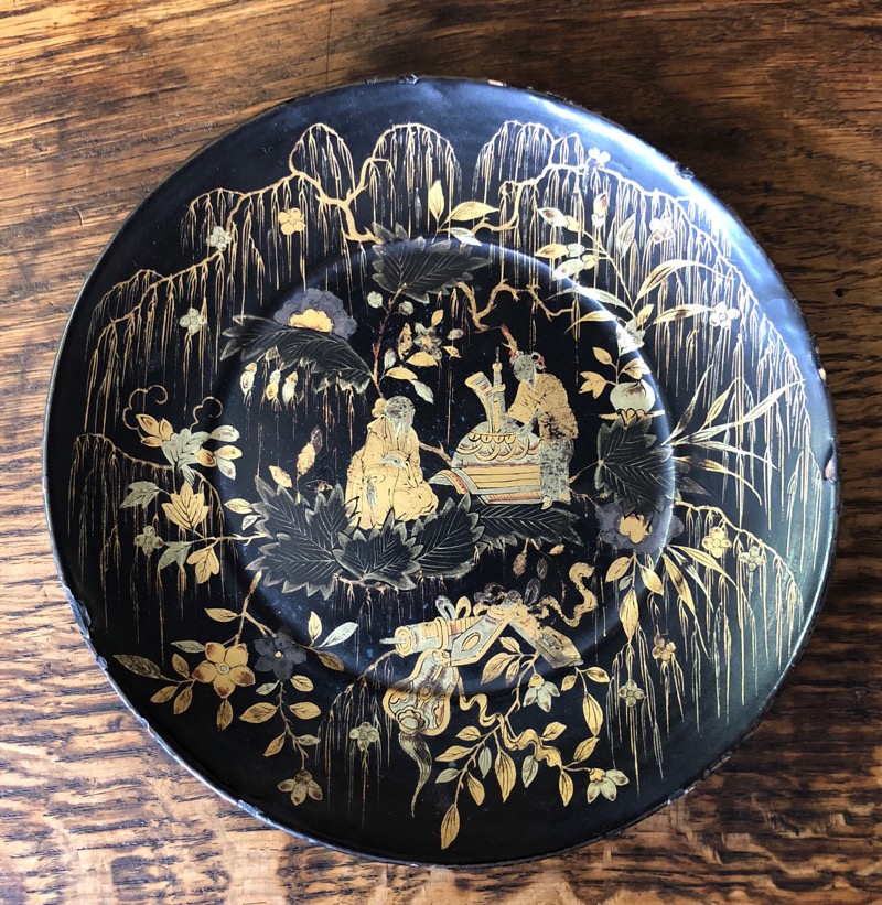 Chinese Lacquer dish, Figures in Willows, c. 1830-0