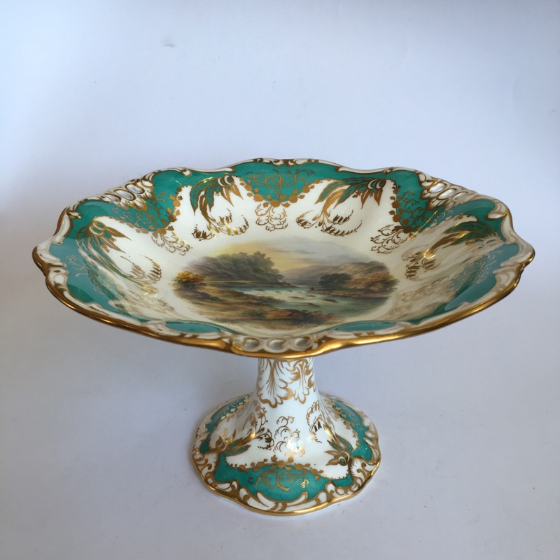 Davenport cake stand with a scene of the country and a river, c.1850-70 -0