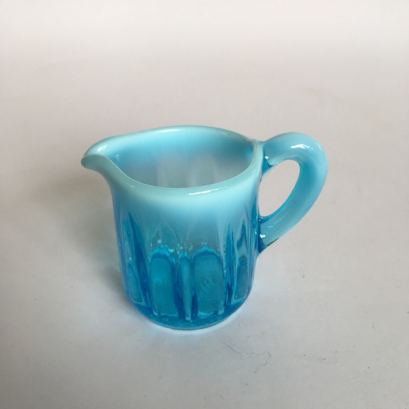 Small turquoise Vaseline glass jug, c.1890 -0