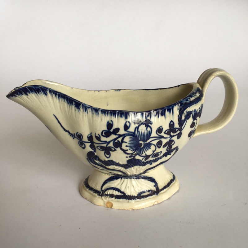 Pearlware sauce boat, feathered rim with flower sprays, c. 1765 -0