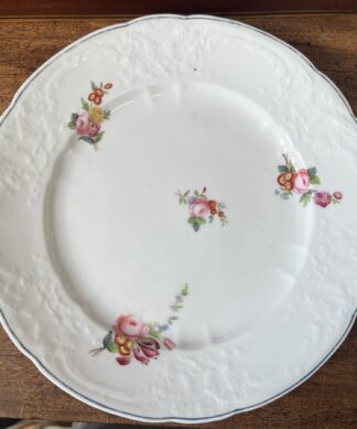 Coalport plate, wreath and scroll moulding, flower sprigs, 1835