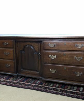 Large English Oak dresser base / sideboard, drawers & cupboard, 18th century with alterations