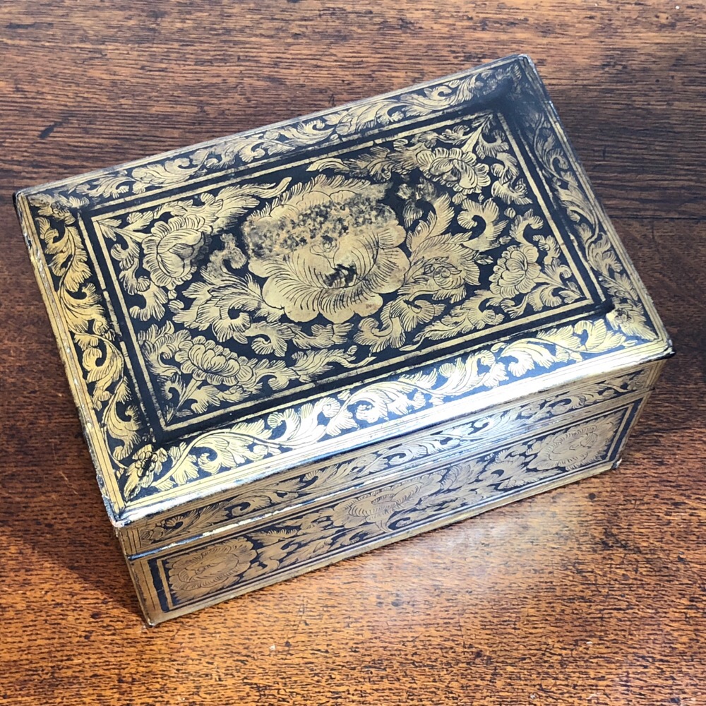 Burmese Myanmar Lacquer Box, Gilt Flowers, C. 1900 – Moorabool Antique 