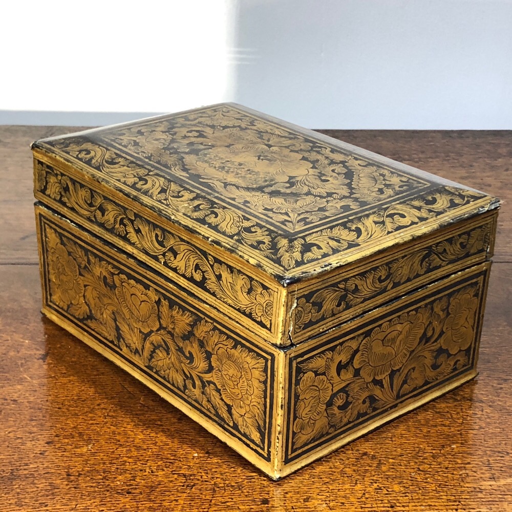 Burmese Myanmar lacquer box, gilt flowers, c. 1900