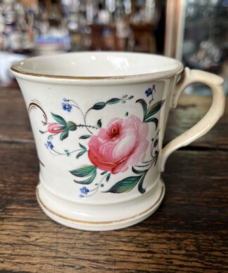 English porcelain mug, painted with roses & 'WW 1847'