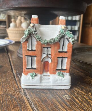 Staffordshire Pottery House moneybox, double gabled house, c. 1890