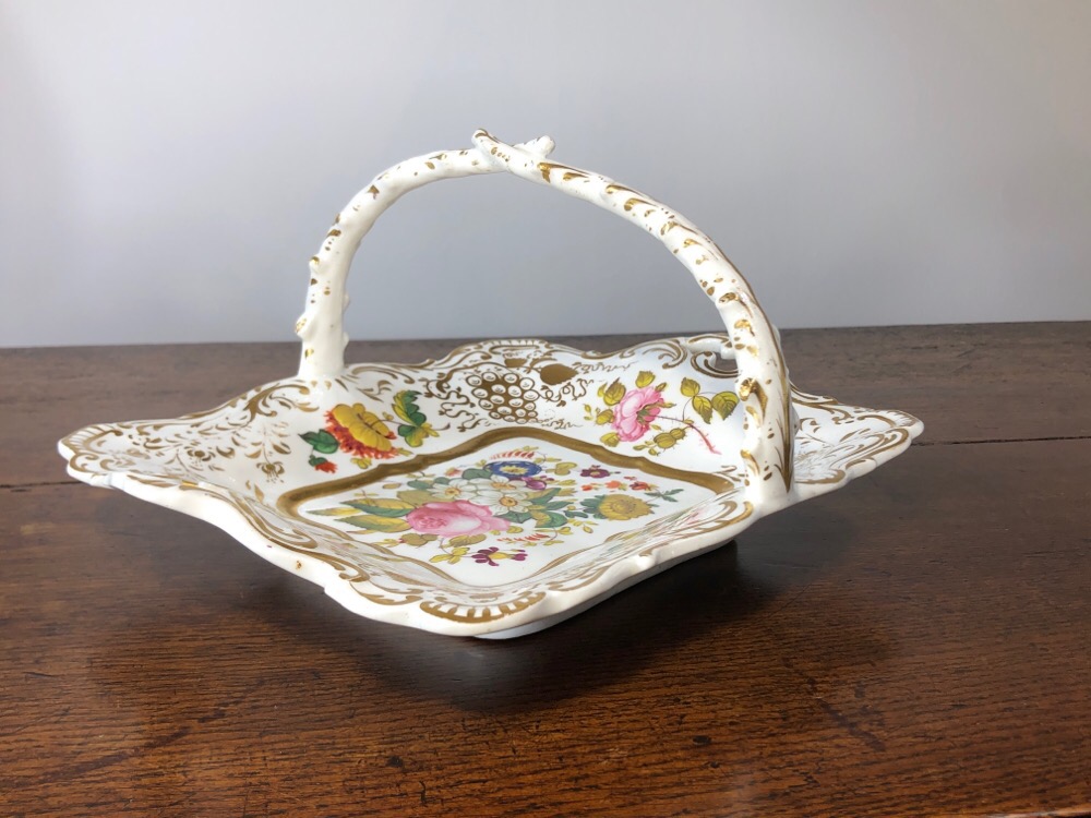English bone china ‘basket’ dish, flowers & gilt, c. 1830 Moorabool Antiques Galleries