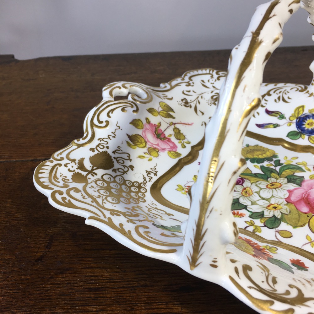English bone china ‘basket’ dish, flowers & gilt, c. 1830 Moorabool