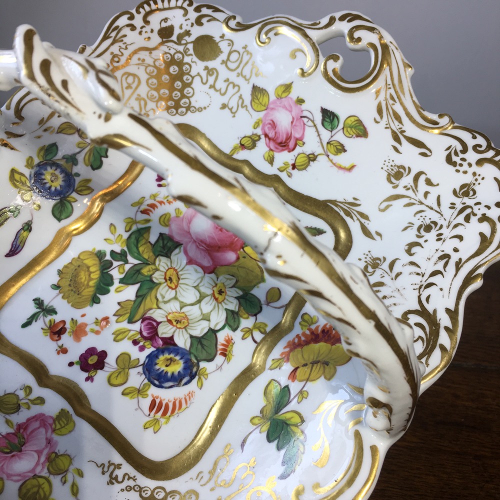 English bone china ‘basket’ dish, flowers & gilt, c. 1830 Moorabool