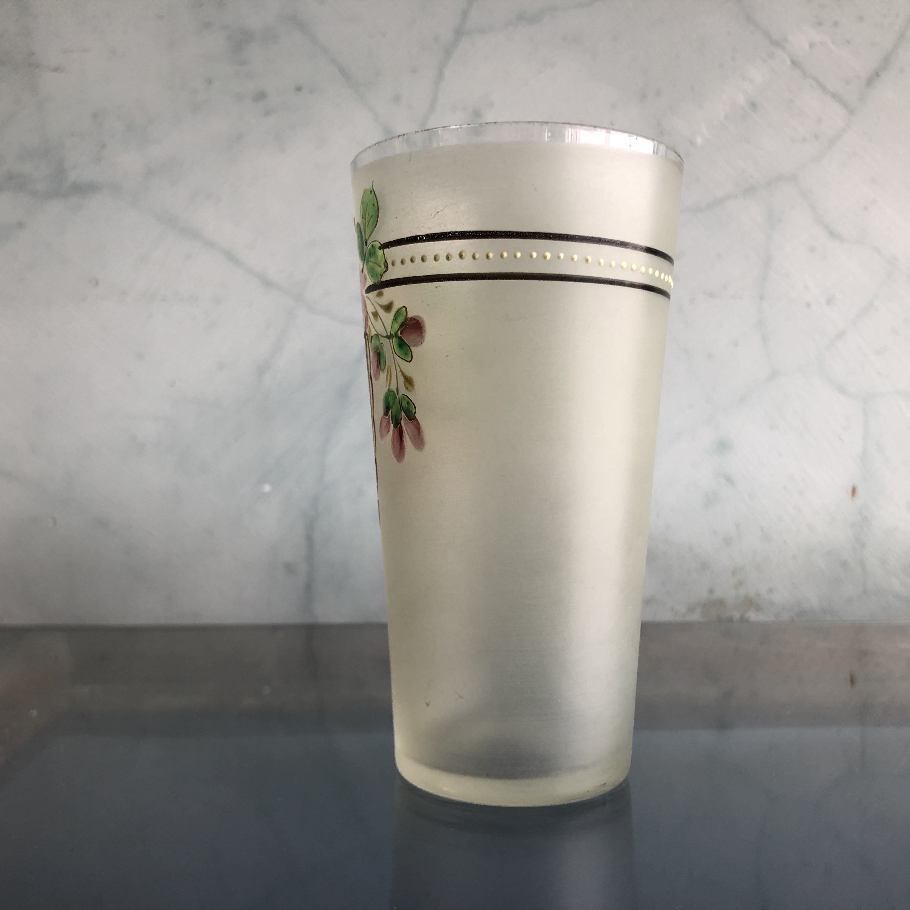 Victorian glass tumbler, acid ground, flowers & gilt, c. 1890