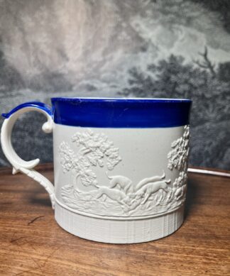 Chetham & Woolley mug, blue rim & hunt moulding, c.1810