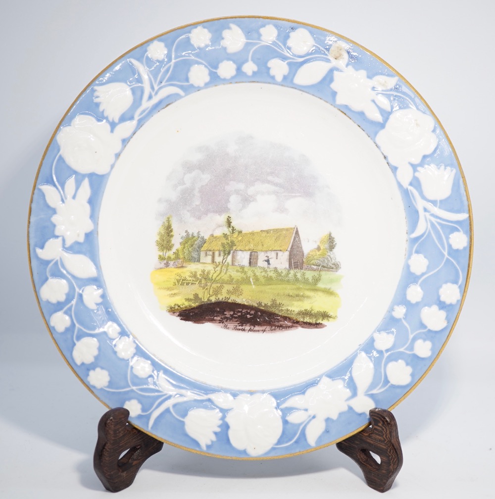 New hall plate, bat print 'Birth Place of Robbie Burns', c.1820